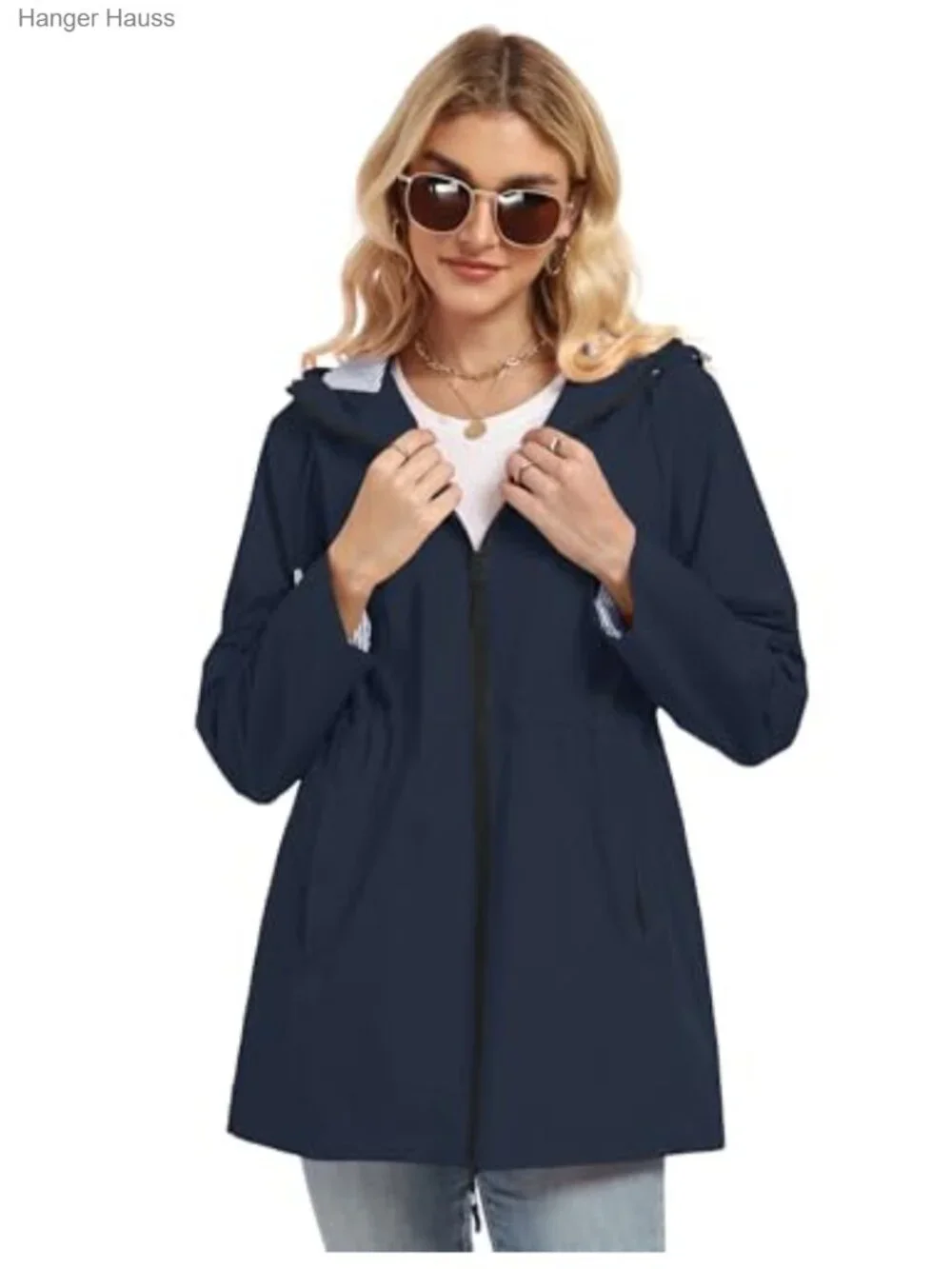 Waterproof Hooded Long Trench Raincoat for Women with Inner Lining